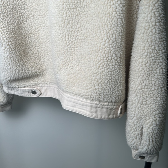 Zara Cream Denim and Sherpa Teddy Shearling Button Up Jacket Size Medium - Picture 7 of 8